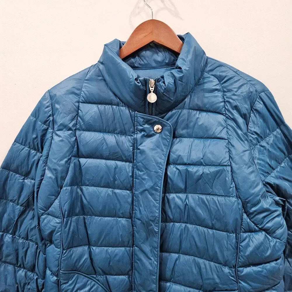 Calvin Klein Womens Packable Premium Down Puffer Jacket L Teal Blue Lightweight